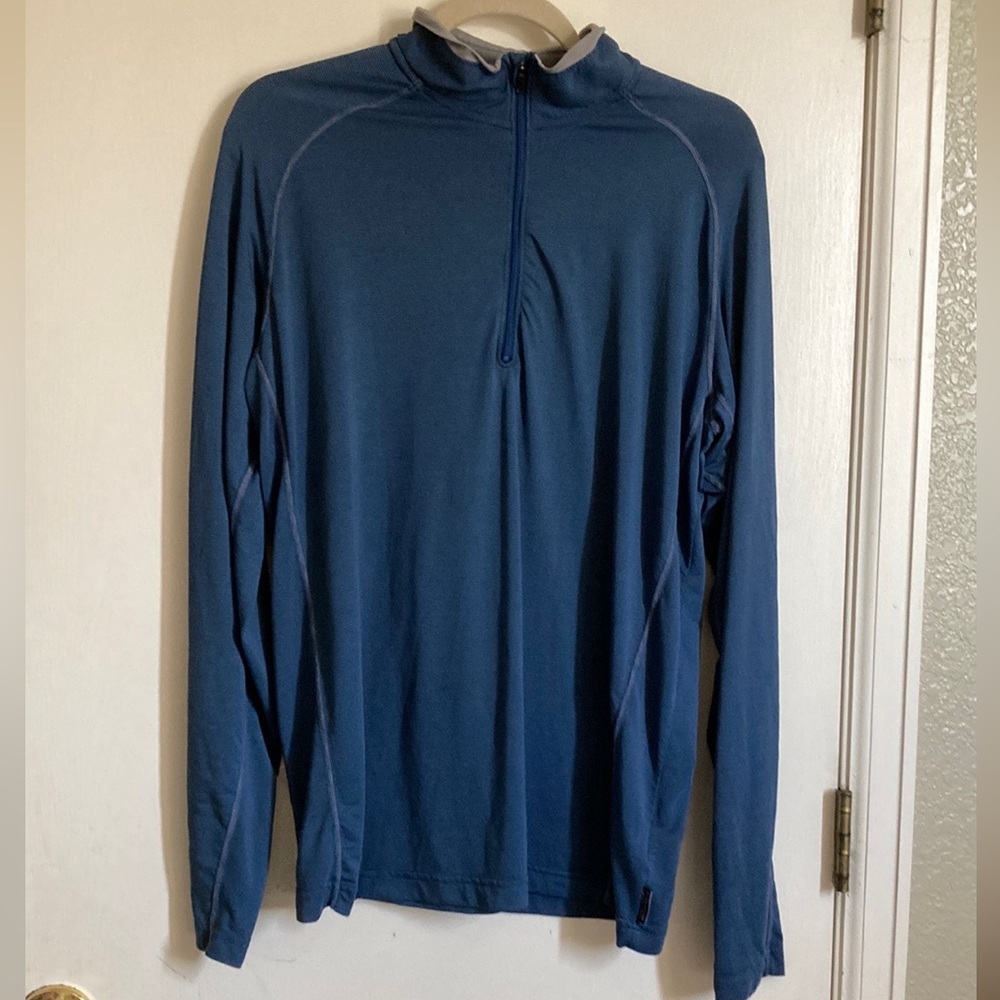 *Columbia Mens Blue Zip Mock Neck Titanium Long Sleeve Large Athletic Shirt #Pk